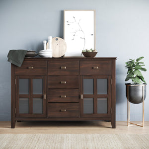 English Elm Artisan Solid Wood Sideboard Buffet - Dark Chestnut Finish With Ample Storage & Timeless Design B136P158704