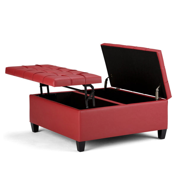 English Elm Harrison - Versatile Crimson Red Storage Ottoman Coffee Table With Tufted Design & Hidden Space B136P159152