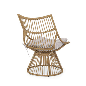 English Elm Christopher Knight Home® - ELAINE Wicker High-Back Chair Light Brown — Boho PE Rattan Papasan with Iron Frame, Weather-Resistant Cushion 71842.00LBGE