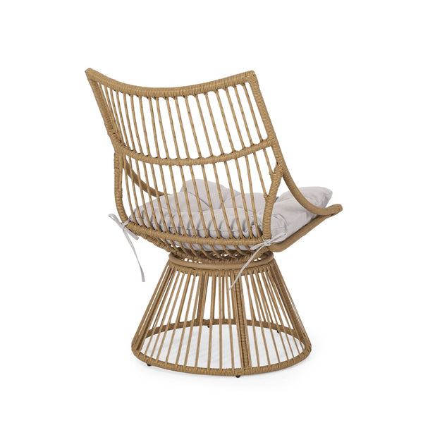English Elm Christopher Knight Home® - ELAINE Wicker High-Back Chair Light Brown — Boho PE Rattan Papasan with Iron Frame, Weather-Resistant Cushion 71842.00LBGE