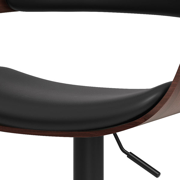 English Elm Archer Bentwood Adjustable Swivel Bar Stool in Black Vegan Leather with Walnut Veneer, Gas Lift B136P158379