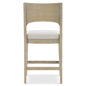 Bernhardt Bernhardt Solaria Counter Stool: Rustic Modern Ash Frame, Arched Veneer Back, Dune Finish, Nickel Kick Plate 310587