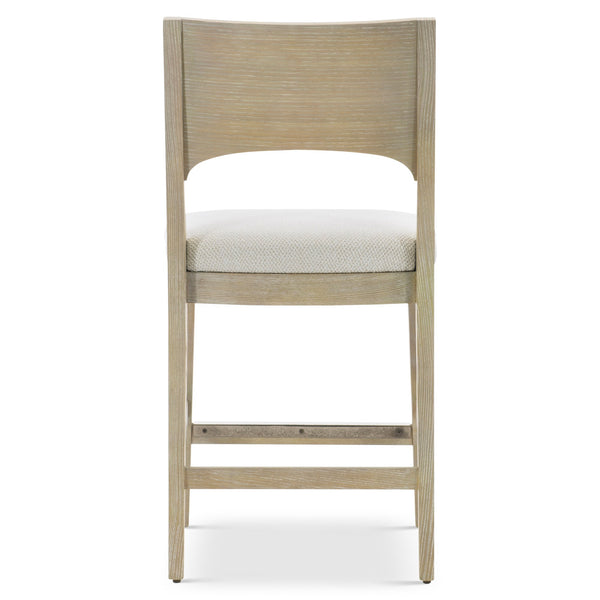 Bernhardt Bernhardt Solaria Counter Stool: Rustic Modern Ash Frame, Arched Veneer Back, Dune Finish, Nickel Kick Plate 310587