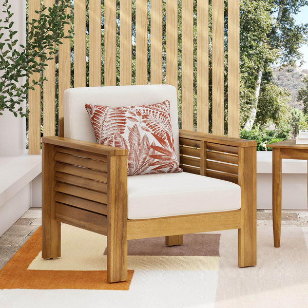 English Elm Christopher Knight Home® - Outdoor Acacia Wood Club Chairs with Water-Resistant Cushions, Durable Frame, Stylish Shutter Slat Design Brown+Beige 70692.00