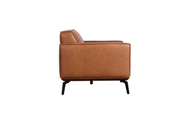 Porter Designs Porter Carina Luxe Top Grain Leather Loveseat In Rich Caramel With Espresso Wood Trim & Metal Legs Brown Leather 02-204-02-2780