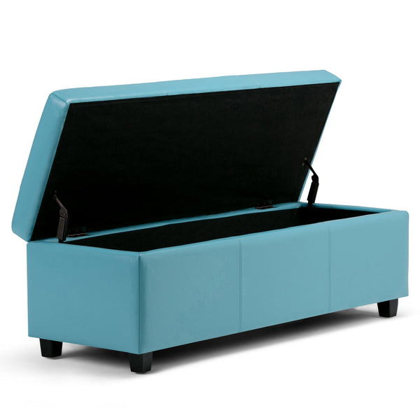 English Elm Avalon Storage Ottoman Bench - Soft Blue Vegan Leather With Hidden Storage & Versatile Seating Solutions B136P158635