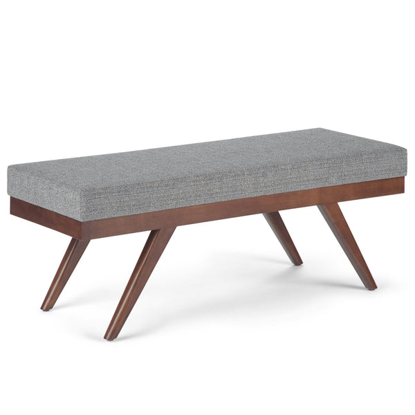 English Elm Chanelle Mid Century Ottoman Bench with Distressed Vegan Faux Leather, Solid Rubberwood Frame, 48" Gray B136P159224