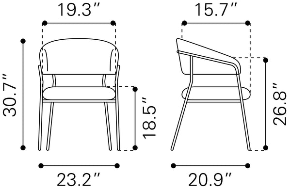 Josephine Dining Chair - Set of 2 Cream 109669 Zuo Modern