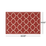 Christopher Knight Home® - Noble House - Thornhill Outdoor 3'3" X 5' Trefoil Area Rug, Red and Ivory