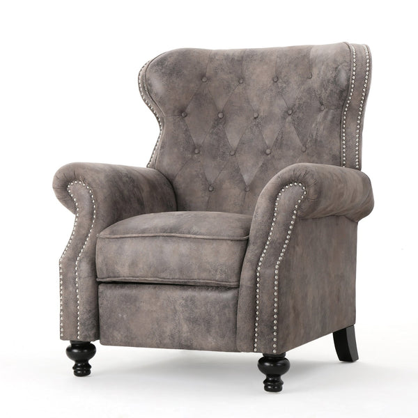 English Elm Christopher Knight Home® - Accented Push Back Recliner Chair with Rolled Arms and Copper Accents, Plush Cocooning Support, Sturdy Design Brown Gray 57337.00MF