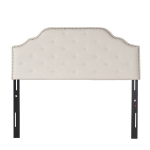English Elm Tufted Queen Headboard with Nailhead Trim Solid Wood Frame and Adjustable Metal Legs Ivory 57877.00IVY