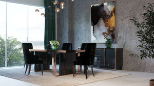 VIG Furniture Cartier High-Gloss Black Dining Table 90" X 40" With Rose Gold Stainless Trim, Luxurious Centerpiece VGVCT-A002