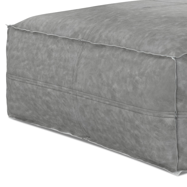 English Elm Brody Large Square Pouf - Distressed Grey Vegan Leather Coffee Table, Extra Seating & Footrest B136P159350
