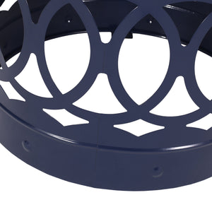 English Elm Outdoor Powder-coated Iron End Table with Geometric Cutout Design for Patio Lounging Navy Blue 73607.00NBLU