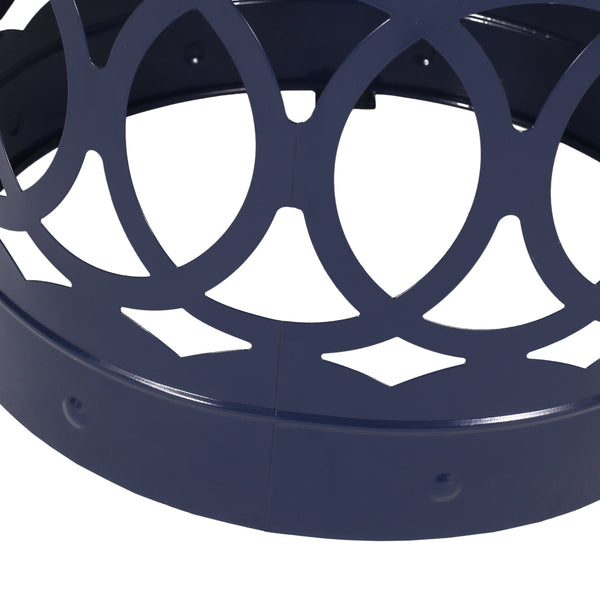 English Elm Outdoor Powder-coated Iron End Table with Geometric Cutout Design for Patio Lounging Navy Blue 73607.00NBLU