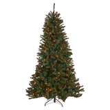 Christopher Knight Home® - Noble House - 7-foot Noble Fir Pre-Lit Multi-Colored String Light Hinged Artificial Christmas Tree