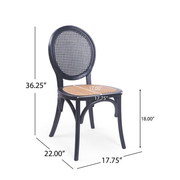 English Elm Dining Chairs Set of 2 Solid Elm Wood with Pressed Cane Mid-century Style 66146.00BLK