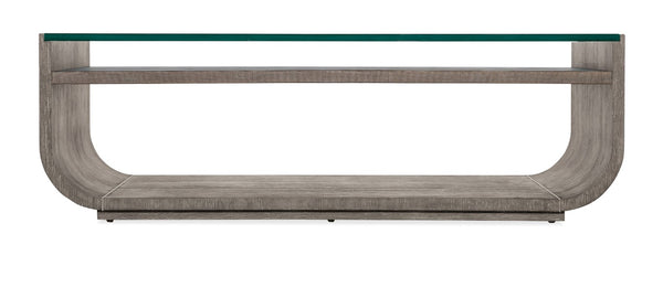 Hooker Furniture Modern Mood Rectangle Cocktail Table With Tempered Glass Top, Raffia Shelf & Diamond Oak Finish Medium Brown 6850-80410-89