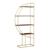 Fonsie Natural Finish Gold Metal Half Moon Bookcase