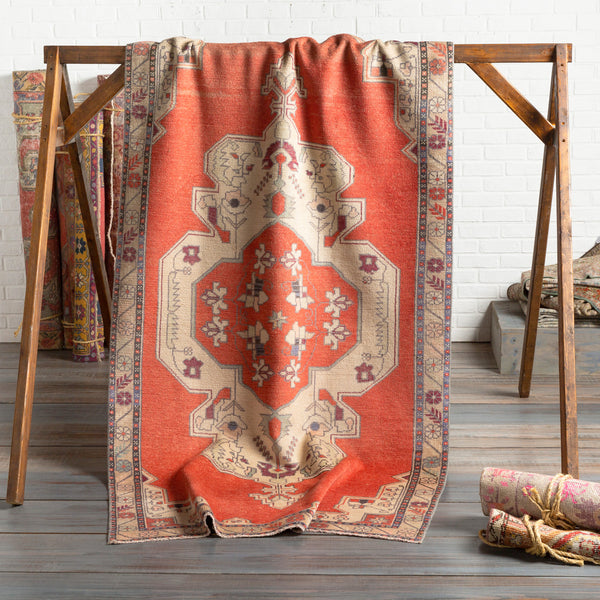 Antique One of a Kind OOAK-1071 4'2" x 7'6" Handmade Rug OOAK1071-4276  Dark Coral, Khaki, Pearl, Ash, Rose Gold, Desert Tan, Old Lavender Surya