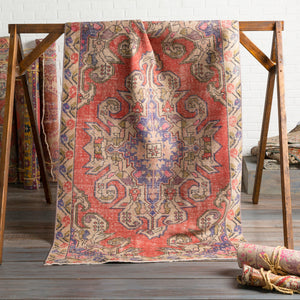 Antique One of a Kind OOAK-1079 4'3" x 7' Handmade Rug OOAK1079-437  Natural, Khaki, Camel, Sage, Rose Gold, Old Lavender, Pearl Surya