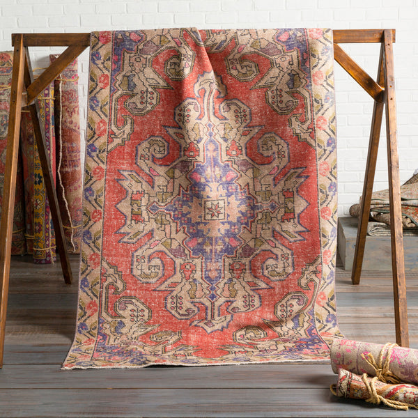 Antique One of a Kind OOAK-1079 4'3" x 7' Handmade Rug OOAK1079-437  Natural, Khaki, Camel, Sage, Rose Gold, Old Lavender, Pearl Surya