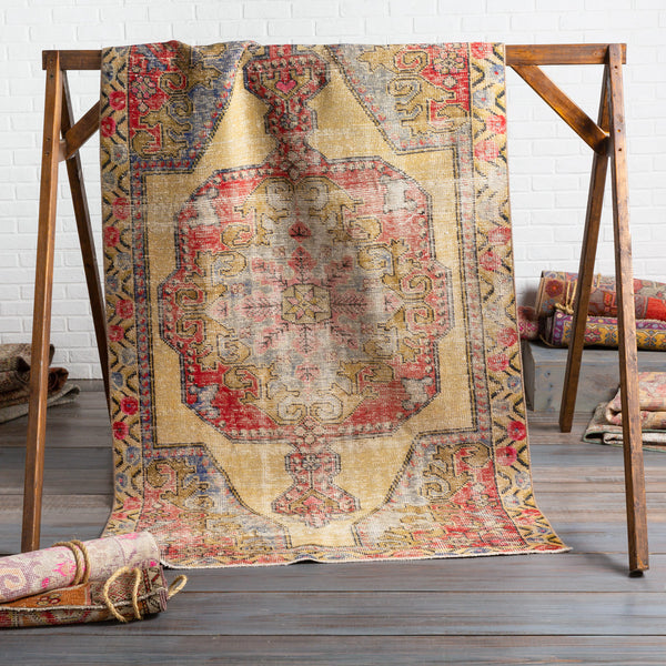 Antique One of a Kind OOAK-1095 4'4" x 7'6" Handmade Rug OOAK1095-4476  Desert Tan, Slate Grey Taupe, Tan, Light Wood, Camel, Neutral, Sage, Rose Gold Surya