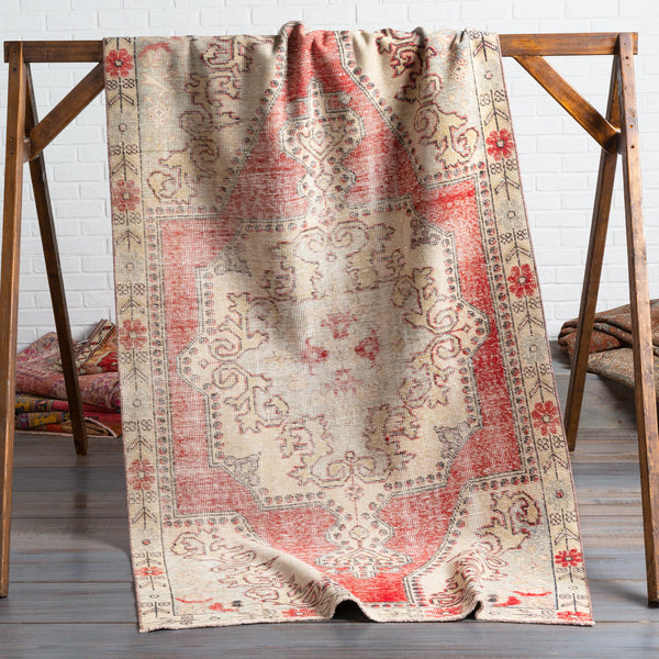 Antique One of a Kind OOAK-1096 4'3" x 7'4" Handmade Rug OOAK1096-4374  Pearl, Warm Grey, Khaki, Rose Gold, Tan Surya