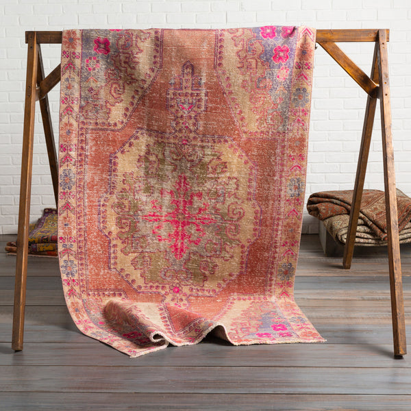 Antique One of a Kind OOAK-1165 4'3" x 7'2" Handmade Rug OOAK1165-4372  Natural, Light Wood, Rose Gold, Camel Surya