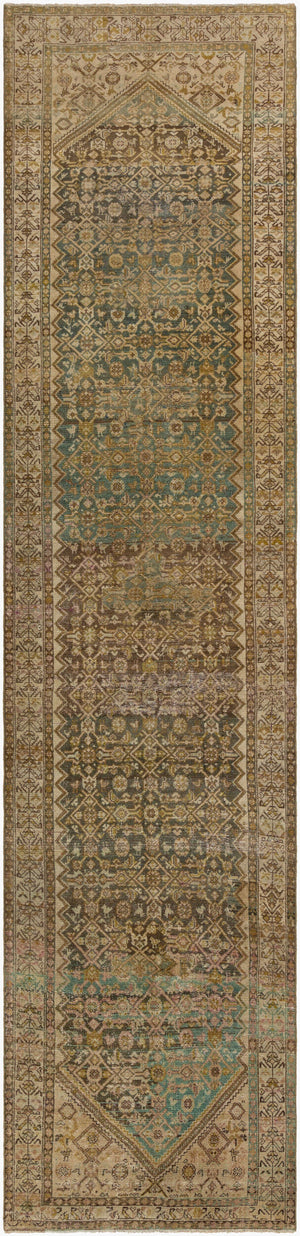 Surya Antique One Of A Kind Turkish Handmade Rug 3'1" X 13'3" - Timeless Wool Statement Piece For Home Olive Wool Ooak1204-31133