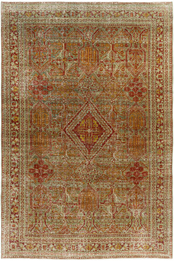 Antique One of a Kind OOAK-1205 4'4" x 6'6" Handmade Rug OOAK1205-4466  Brick, Dark Brown, Nickel, Camel, Clay, Sage, Khaki Surya