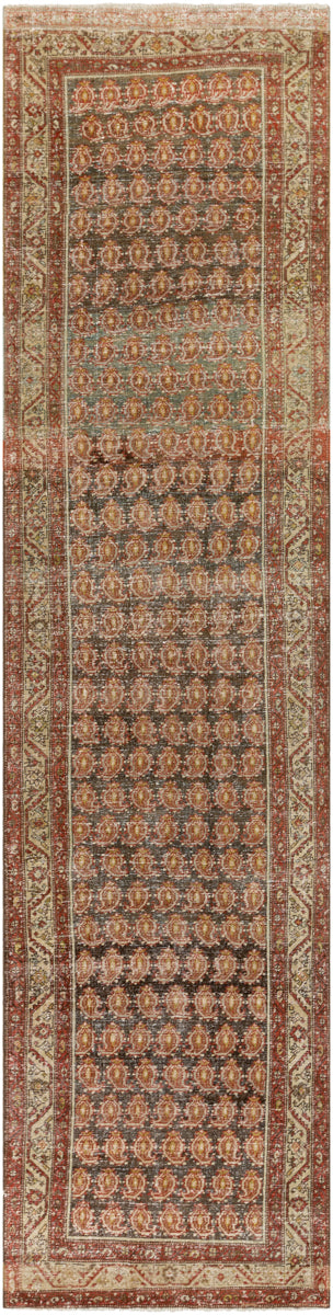 Antique One of a Kind OOAK-1209 3'4" x 13'6" Handmade Rug OOAK1209-34136  Brick, Grey, Nickel, Camel, Eggplant, Rose Gold, Khaki Surya