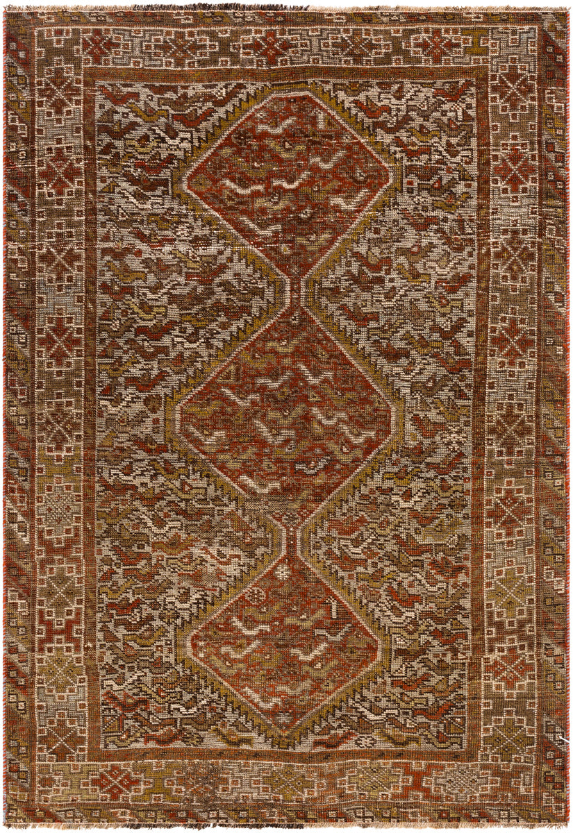 Antique One of a Kind OOAK-1232 3'4" x 4'8" Handmade Rug OOAK1232-3448  Dark Brown, Brick, Chocolate, Nickel, Eggplant, Camel Surya