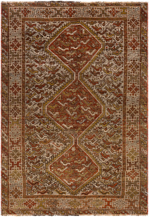 Antique One of a Kind OOAK-1232 3'4" x 4'8" Handmade Rug OOAK1232-3448  Dark Brown, Brick, Chocolate, Nickel, Eggplant, Camel Surya