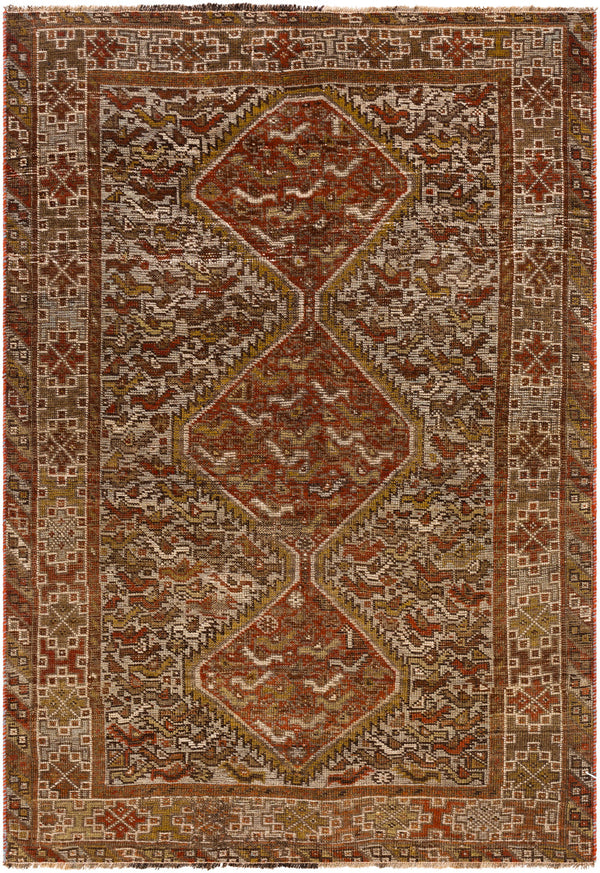 Antique One of a Kind OOAK-1232 3'4" x 4'8" Handmade Rug OOAK1232-3448  Dark Brown, Brick, Chocolate, Nickel, Eggplant, Camel Surya