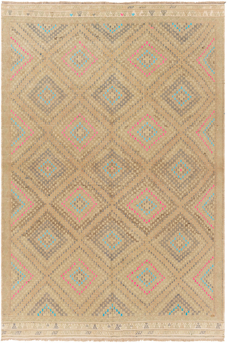 Antique One of a Kind OOAK-1302 6'3" x 9'3" Handmade Rug OOAK1302-6393  Khaki, Sage, Natural Surya