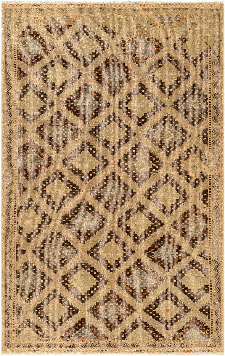 Antique One of a Kind OOAK-1305 6'9" x 10'5" Handmade Rug OOAK1305-69105  Camel, Dark Grey, Lunar Green, Tan, Clay Surya