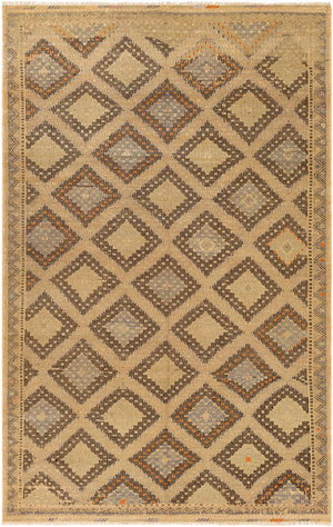 Antique One of a Kind OOAK-1305 6'9" x 10'5" Handmade Rug OOAK1305-69105  Camel, Dark Grey, Lunar Green, Tan, Clay Surya