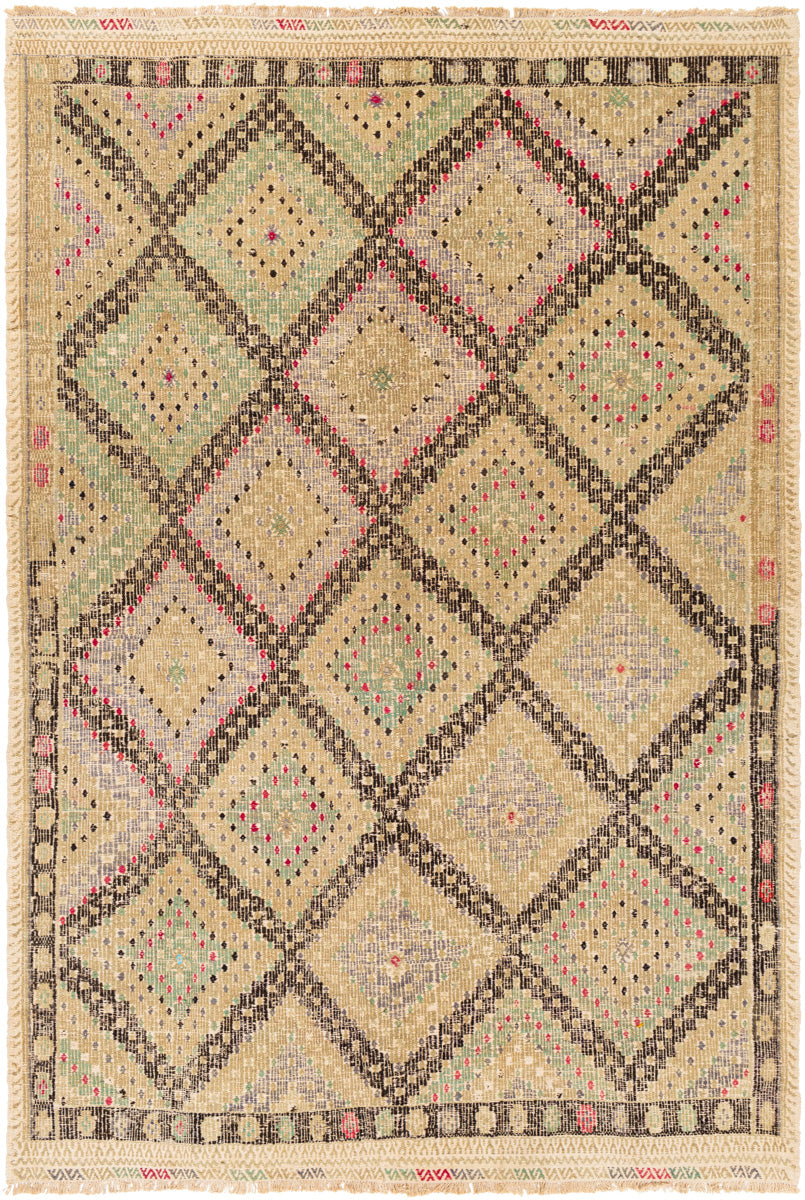 Antique One of a Kind OOAK-1311 5'10" x 8'5" Handmade Rug OOAK1311-51085  Khaki, Camel, Desert Tan, Nickel, Eggplant Surya