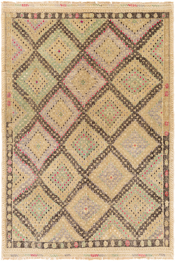 Antique One of a Kind OOAK-1311 5'10" x 8'5" Handmade Rug OOAK1311-51085  Khaki, Camel, Desert Tan, Nickel, Eggplant Surya