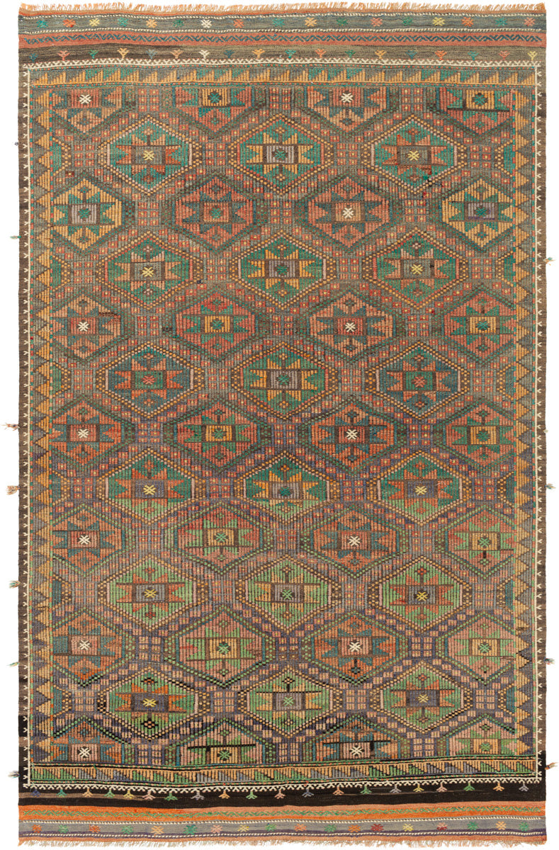 Antique One of a Kind OOAK-1317 6'4" x 10'3" Handmade Rug OOAK1317-64103  Dark Grey, Clay, Nickel, Eggplant, Desert Tan, Sage Surya