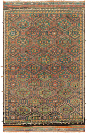 Antique One of a Kind OOAK-1317 6'4" x 10'3" Handmade Rug OOAK1317-64103  Dark Grey, Clay, Nickel, Eggplant, Desert Tan, Sage Surya