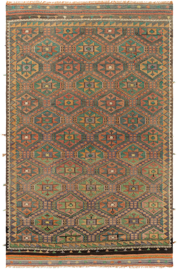 Antique One of a Kind OOAK-1317 6'4" x 10'3" Handmade Rug OOAK1317-64103  Dark Grey, Clay, Nickel, Eggplant, Desert Tan, Sage Surya