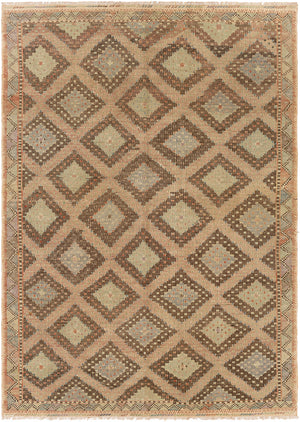 Antique One of a Kind OOAK-1348 6'1" x 8'8" Handmade Rug OOAK1348-6188  Camel, Nickel, Brick, Light Wood, Lunar Green Surya