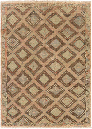 Antique One of a Kind OOAK-1348 6'1" x 8'8" Handmade Rug OOAK1348-6188  Camel, Nickel, Brick, Light Wood, Lunar Green Surya