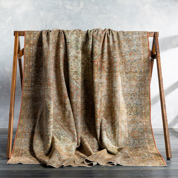 Antique One of a Kind OOAK-1394 9'9" x 13'7" Handmade Rug OOAK1394-99137  Dark Grey, Nickel, Grey, Dark Brown, Sage Surya