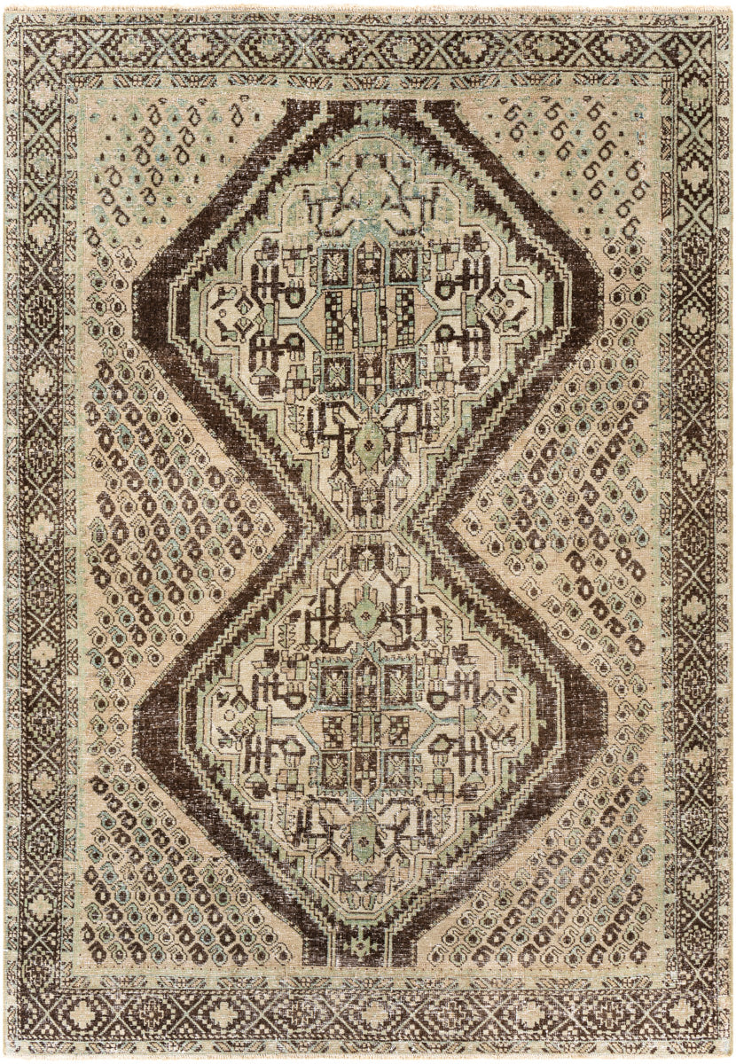 Antique One of a Kind OOAK-1507 4'9" x 6'9" Handmade Rug OOAK1507-4969  Khaki, Sage, Slate Grey Taupe, Grey, Taupe, Eggplant Surya