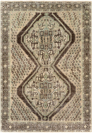 Antique One of a Kind OOAK-1507 4'9" x 6'9" Handmade Rug OOAK1507-4969  Khaki, Sage, Slate Grey Taupe, Grey, Taupe, Eggplant Surya