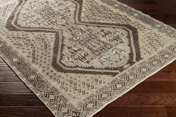 Antique One of a Kind OOAK-1507 4'9" x 6'9" Handmade Rug OOAK1507-4969  Khaki, Sage, Slate Grey Taupe, Grey, Taupe, Eggplant Surya