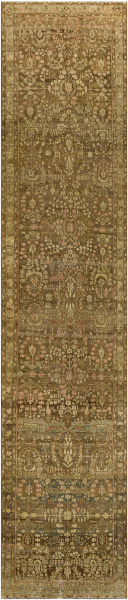 Antique One of a Kind OOAK-1526 3'4" x 15'7" Handmade Rug OOAK1526-15734  Brick, Dark Brown, Clay, Nickel, Camel Surya